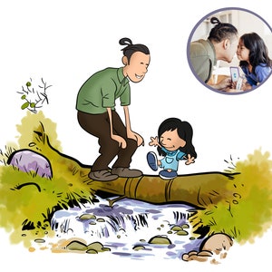 Personalisiertes Familien Portrait im Comic Cartoon Stil - Beste Geschenkidee für Papa - Papa Geschenk von Tochter - Digitale Zeichnung