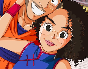 Super Saiyan custom handmade couple portrait for a romantic gift idea - Manga art style - Personalized illustration - Digital drawing