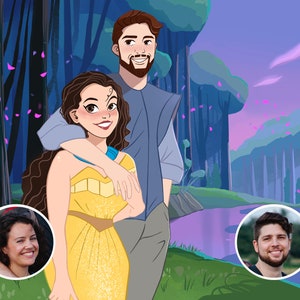 Portrait de dessin animé personnalisé à partir de photos - illustration de famille personnalisée - cadeau pour lui - cadeau pour elle - décoration de la maison - dessin numérique