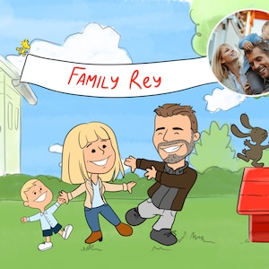 Ritratto personalizzato in stile Peanuts - Illustrazione di famiglia personalizzata - Regalo per papà - Ritratto divertente - Design artistico - Disegno digitale