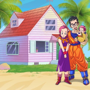 Portrait anime de famille à partir d'une photo - Portrait manga fait main - Cadeau personnalisé pour un jour spécial - Cadeau personnalisé pour papa - Dessin numérique