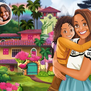Sé parte de esta familia encantada con un retrato de dibujos animados personalizado - Retrato a partir de una foto - Regalo para el día de la madre - Mamá e hija