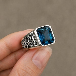 Herrring med Londonblå topas: Sterlingsilverarmband, elegant turkisk ädelstensarmband, bröllopssmycken