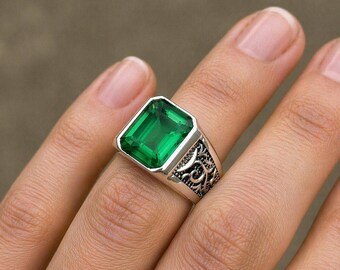 アクセサリー silver 925 emerald design ring Emerald Turkish Design Ring: 925 Sterling Silver Ring, Men's