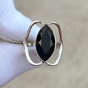 Marquise Black Onyx Ring: 925 Sterling Silver Faceted Gemstone