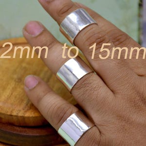 Sterlingzilveren platte band, 2 mm-15 mm brede banden, comfortabele pasvorm trouwring, statementringen heren-vrouw