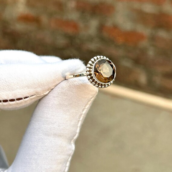 Bague en quartz fumé en argent sterling 925 – bague en pierre précieuse carrée faite à la main en marron foncé - France