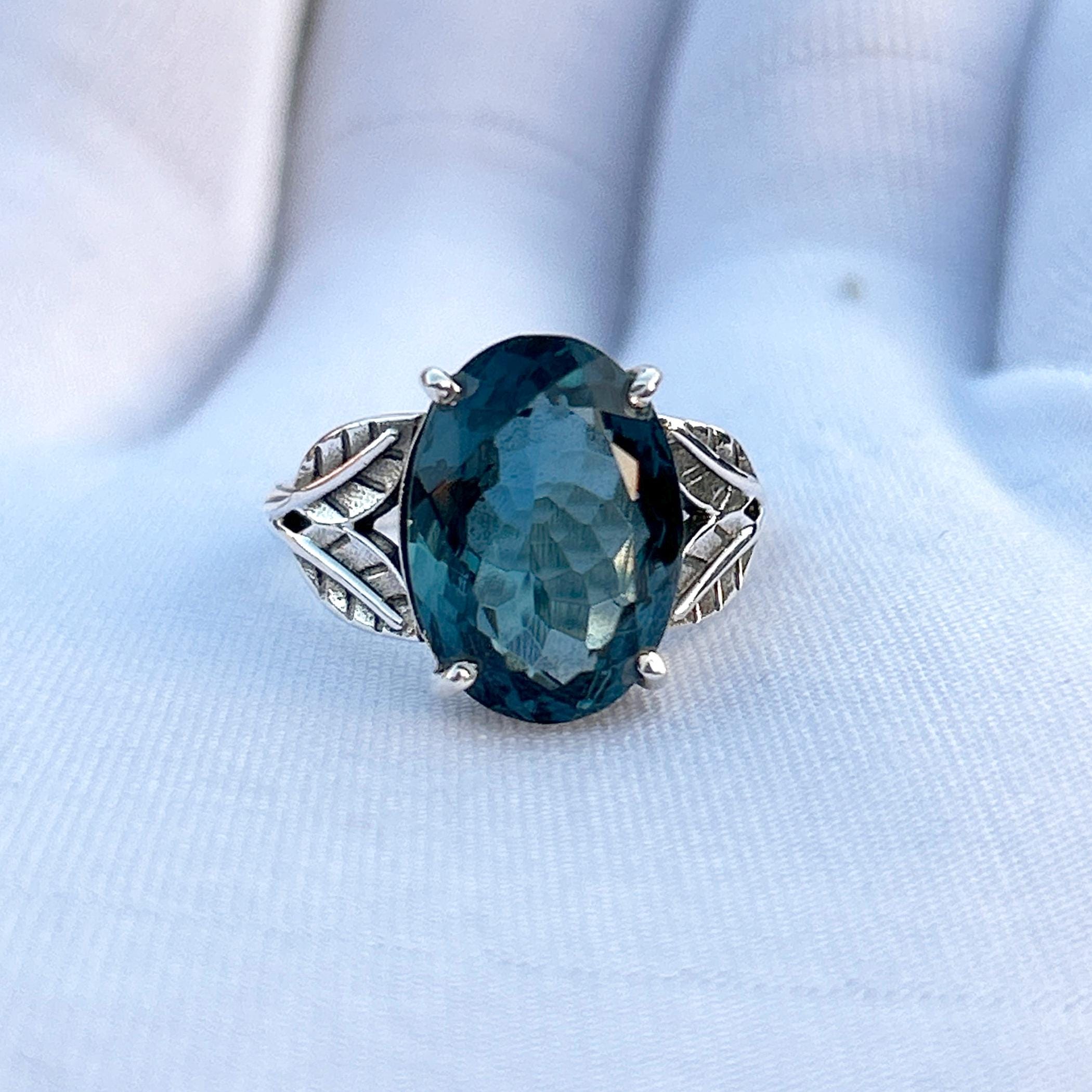 London Blue Topaz Ring: Leaves 925 Sterling Silver Band, Handmade Oval ...