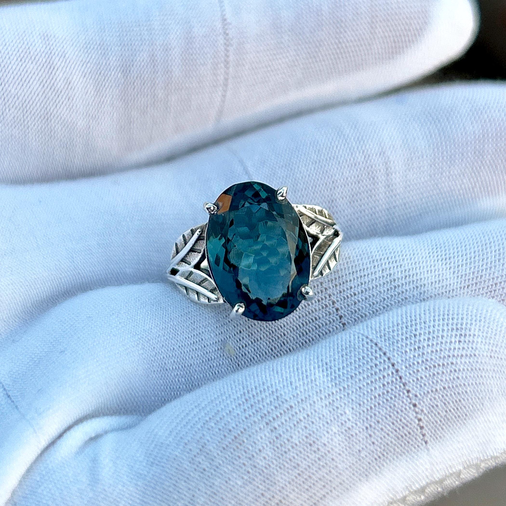 London Blue Topaz Ring: Leaves 925 Sterling Silver Band, Handmade Oval ...