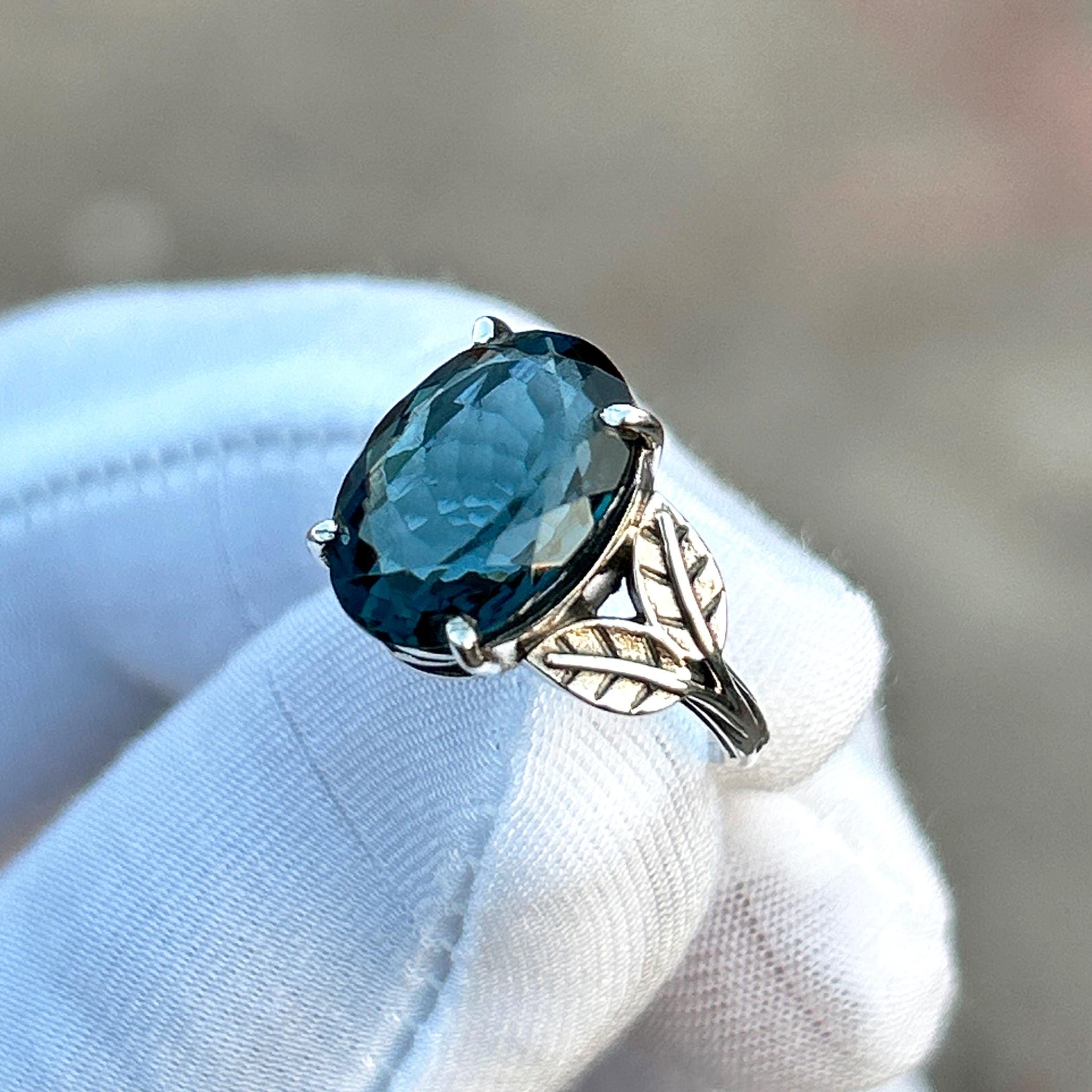 London Blue Topaz Ring: Leaves 925 Sterling Silver Band, Handmade Oval ...