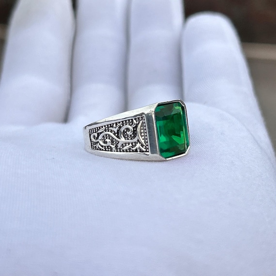 Emerald Turkish Design Ring: 925 Sterling Silver Ring, Men's