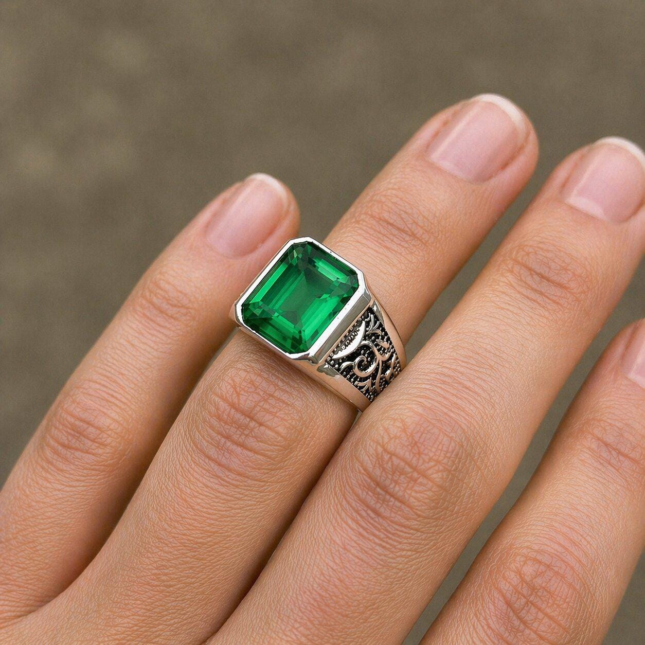 アクセサリー silver 925 emerald design ring Emerald Turkish Design Ring: 925 Sterling Silver Ring, Men's