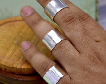 Bague large anneau en argent sterling massif 925, anneau plat 3 mm 5 mm 8 mm 10 mm 12 mm 15 mm, anneau pour le pouce pour homme et femme, anneau confortable