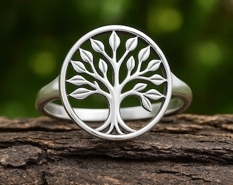 Tree of Life Ring, Handmade 925 Sterling Silver Band, Nature-Inspired Ring, Artisanal Leaves Bands