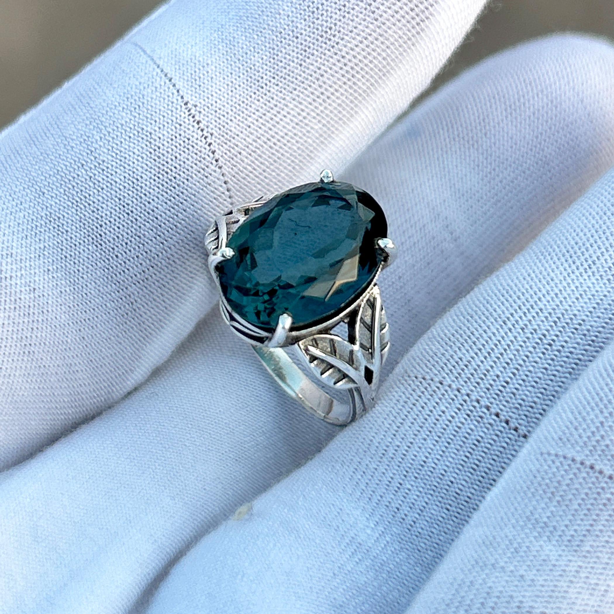 London Blue Topaz Ring: Leaves 925 Sterling Silver Band, Handmade Oval ...