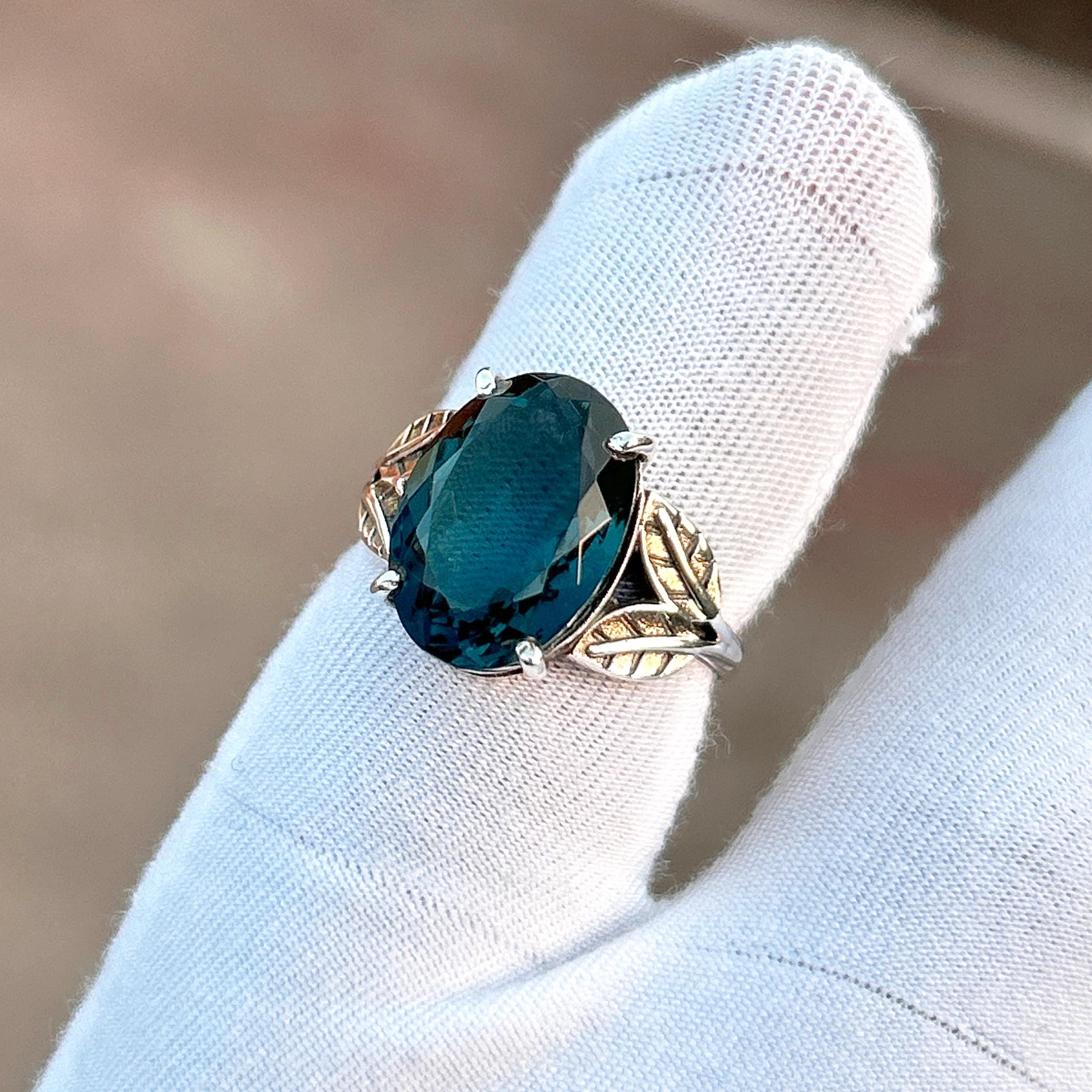 London Blue Topaz Ring: Leaves 925 Sterling Silver Band, Handmade Oval ...