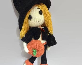 Patrón de amigurumi de bruja Wendy: Tutorial en PDF para muñeca de crochet de Halloween, descarga instantánea