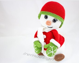 Patrón de muñeco de nieve amigurumi: Tutorial en PDF de peluche navideño de crochet, descarga instantánea