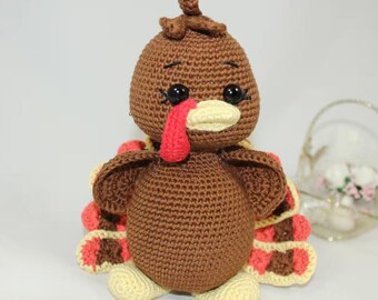 Patrón de pavo amigurumi: Tutorial en PDF de juguete de crochet, descarga instantánea