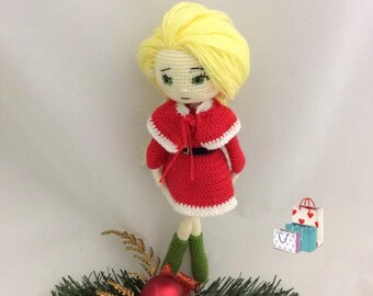 Patrón de amigurumi de niña navideña: tutorial de crochet en PDF, descarga instantánea