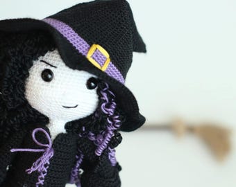 Patrón de amigurumi de bruja oscura: tutorial de ganchillo para Halloween en PDF, descarga instantánea