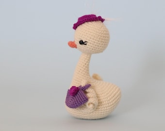 Lady Swan Amigurumi Pattern – Crochet Animal Doll with Hat & Bag PDF Tutorial, Instant Download