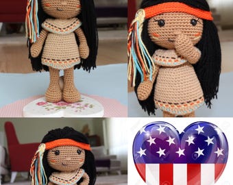 Patrón de amigurumi Venona, la niña nativa: tutorial de crochet en PDF, descarga instantánea