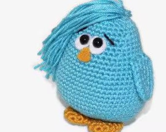 Pájaro azul a crochet, pájaro amigurumi PDF, patrón descarga instantánea