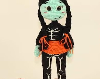 Patrón amigurumi de Scully con disfraz de esqueleto: tutorial de crochet para Halloween en PDF, descarga instantánea