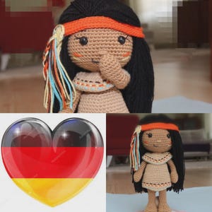 Venona Indianisches Mädchen Amigurumi Häkelanleitung – Niedliche Puppe PDF Tutorial, Sofortiger Download, Venona native girl pattern