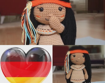 Venona Indianisches Mädchen Amigurumi Häkelanleitung – Niedliche Puppe PDF Tutorial, Sofortiger Download, Patrón de niña nativa de Venona