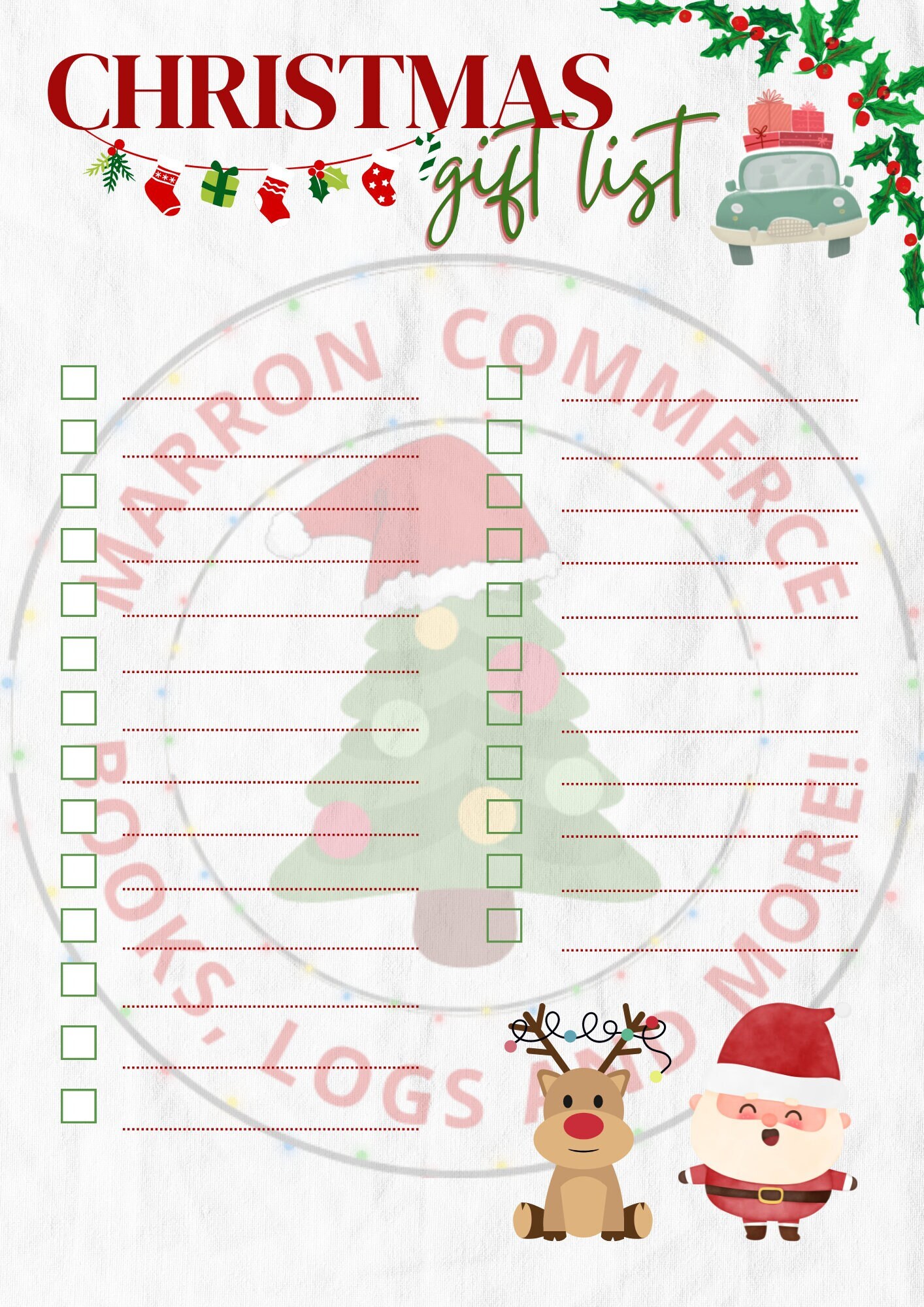 Christmas List Kids Wish List Gift List Instant Download Printable ...