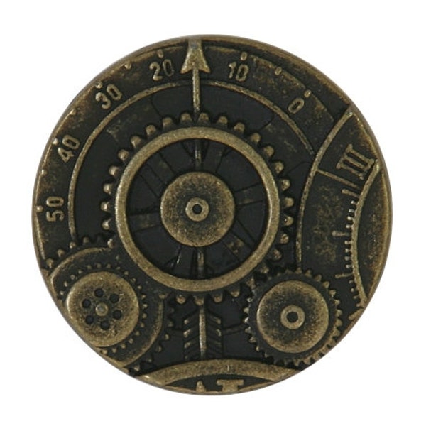 Set of 3 Steampunk Mechanism 7/8 inch (23 mm) Metal Button Antique Brass Color (JHB)
