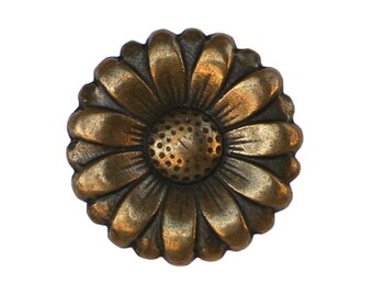 Set of 3 Morning Flower 7/8 inch (23 mm) Metal Buttons Antique Brass Color (TBC)