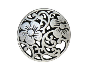 Set of 3 Vine Flower 3/4 inch (19 mm) Metal Buttons Antique Silver Color (TBC)