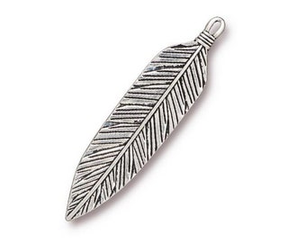 Large Western Feather 2.75 inch (71 mm) Silver Plated Pewter Metal Pendant by TierraCast