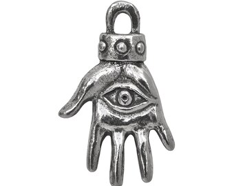 Hamsa Hand Pewter Metal Pendant 1.5 inch (39 mm) by Green Girl Studios