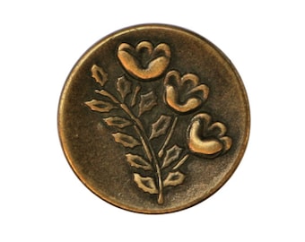 Set of 6 Triplet Flower 3/4 inch (19 mm) Metal Buttons Antique Brass Color (TBC)