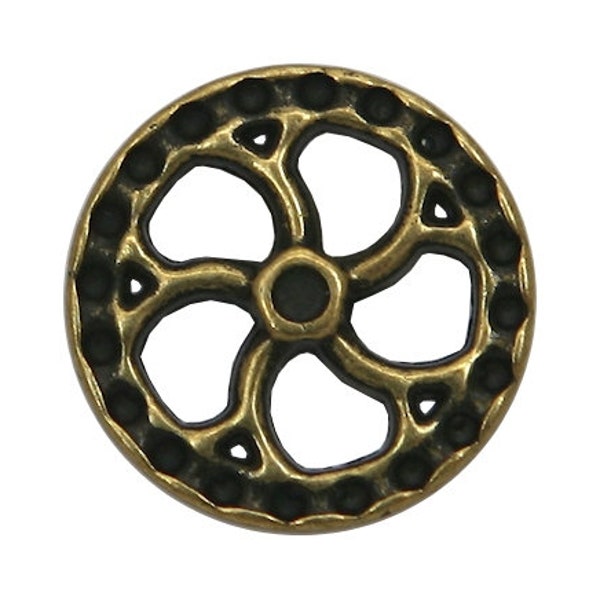 Set of 6 Steampunk Flywheel 9/16 inch (15 mm) Metal Buttons Antique Brass Color (JHB)