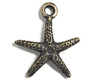 Set of 4 Sea Star Starfish 3/4 inch (20 mm) Brass Plated Pewter Charms by TierraCast