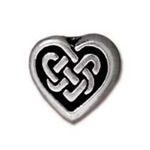 Set of 4 Celtic Heart 3/8 inch (10 mm) Silver Plated Pewter Beads by TierraCast