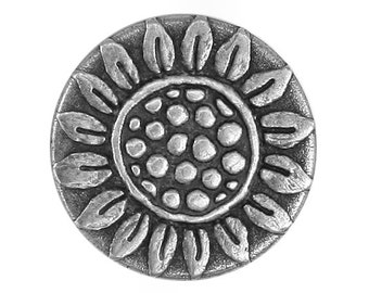 Set of 3 Rustic Sunflower 7/8 inch (22 mm) Metal Buttons Antique Silver Color (TBC)