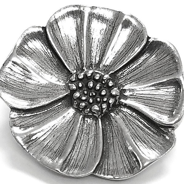 Wild Rose Metal Button 7/8 inch (22 mm) Antique Silver Color Shank Button by Danforth Pewter