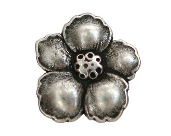 Set of 25 Hibiscus Flower 9/16 inch (14 mm) Metal Buttons Antique Silver Color (TBCx)