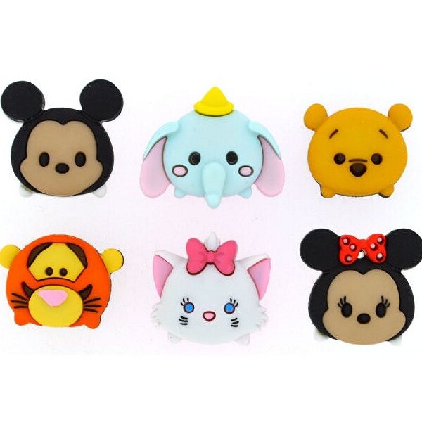 Disney Tsum Tsum Mickey Minnie Pooh Marie Tigger Dumbo Package of 6 Buttons Novelty Embellishments (Licensed)