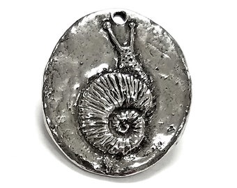 Snail Time Pewter Metal Pendant 7/8 inch (22 mm) by Green Girl Studios