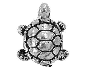 Set of 6 Turtle 5/8 inch (15 mm) Silver Plated Pewter Beads by TierraCast