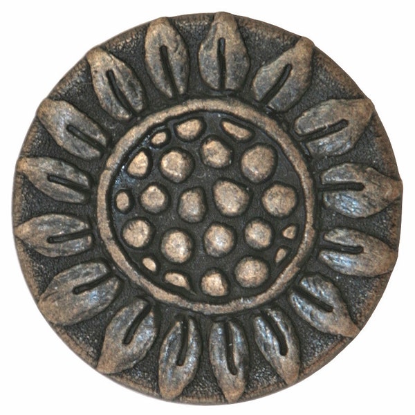 Set of 3 Rustic Sunflower 11/16 inch (18 mm) Metal Buttons Antique Brass Color (TBC)