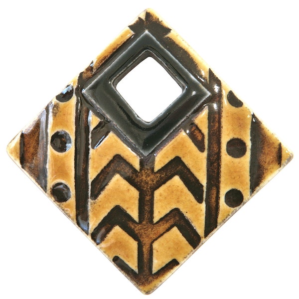 Tribal Large Square Porcelain Pendant 2 inch (50 mm) Rootbeer Color by Clay River Designs