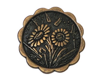 Set of 25 Daisies 7/8 inch (23 mm) Metal Buttons Antique Brass Color (TBCx)